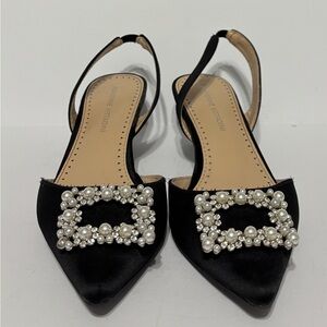 Elegant Black Slingback Flats with Pearl Embellishments